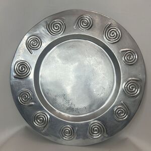 Helix Silver Aluminum Aztec Serving Platter 16 Inches Round Scroll Heavy Durable